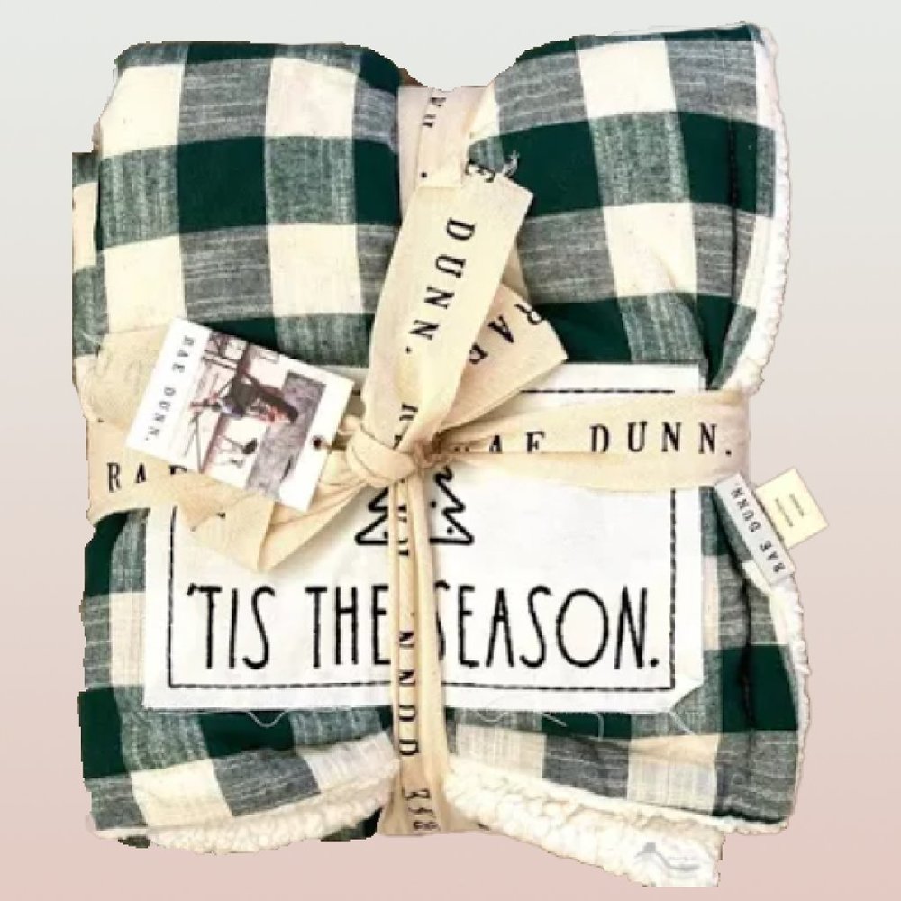 Rae Dunn Green Sherpa 'Tis The Season Throw